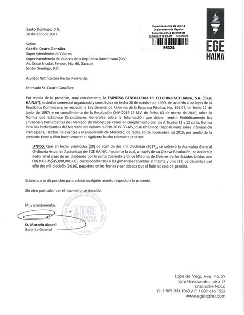 Acuse De Recibo Carta Siv Notificacion Hecho Relevante Declaracion