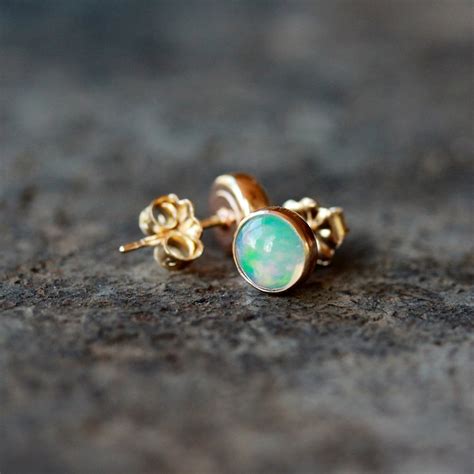 Opal Studs K Gold Opal Earrings Genuine Opal Gemstone Etsy