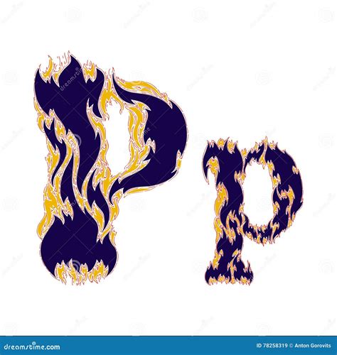 Fiery Font Blue Letter P On A White Background Stock Vector