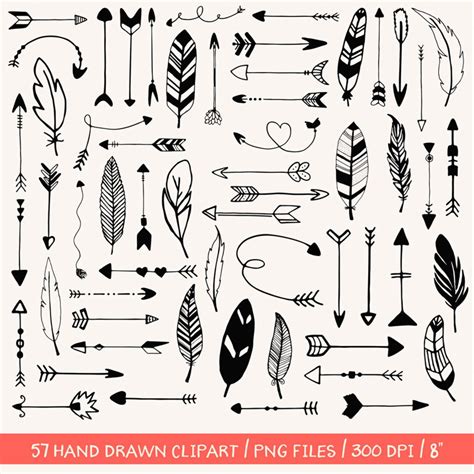 Arrows And Feathers Clip Art Hand Drawn Arrows Digital Etsy