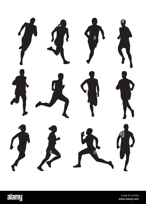 Siluetas De Running Ejecutar Concepto Hombres Y Mujeres Corriendo