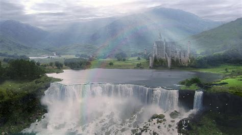 Wallpaper Landscape Waterfall Fantasy Art Lake Mist River