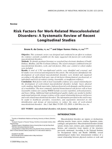 Pdf Risk Factors For Work Related Musculoskeletal Disorders A