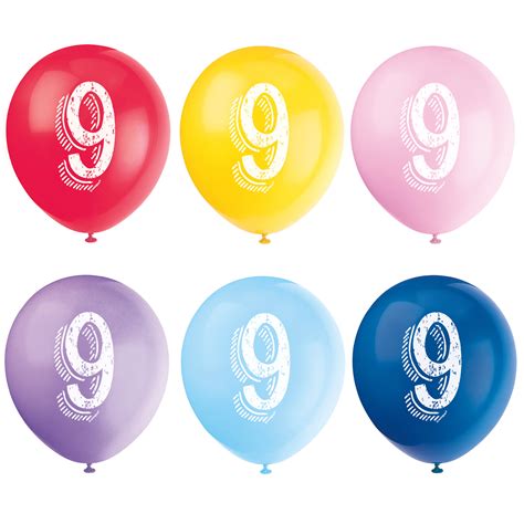 Latex Chalk Design Number 9 Balloons Assorted 12 In 6ct