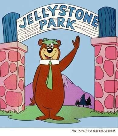 A Cartoon Bear Is Standing In Front Of A Sign That Says Jelly Stone