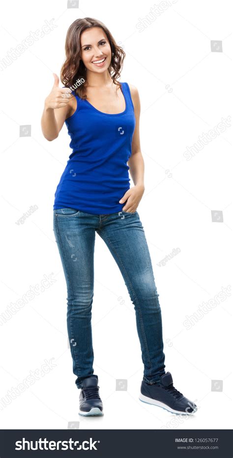 Full Body Portrait Of Happy Smiling Beautiful Young Woman