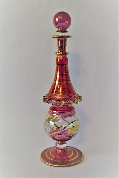 Egyptian Hand Blown Glass 14 K Gold Lined Perfume Bottle With Stopper Perfume Bottles