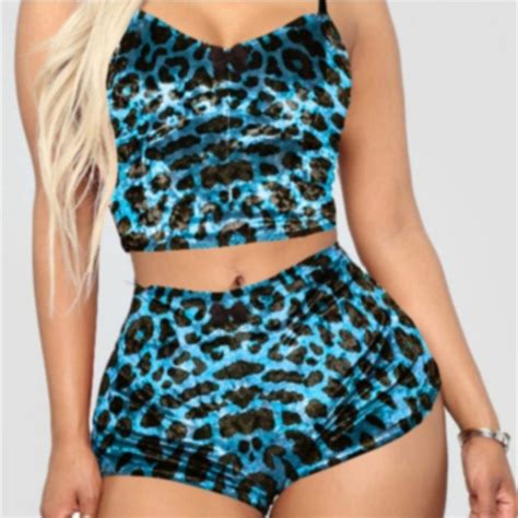 Callie Lives Intimates And Sleepwear Blue Velour Cheetah Velvet Crop