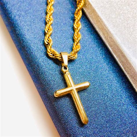 K Gold Plated Necklace Plain Cross Necklace For Men Cross Pendant For