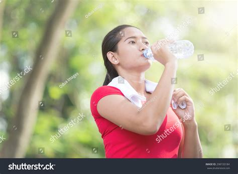 Portrait Asian Woman Drink Mineral Water Stock Photo 298720184