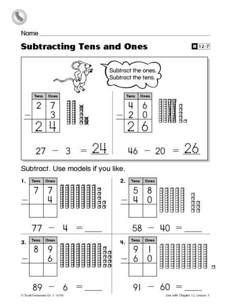 Greater or less than and equal to. Subtracting Tens and Ones Worksheet for 2nd - 3rd Grade ...