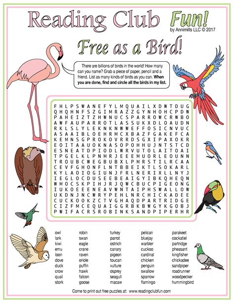 Bird Names Word Search Puzzle Word Search Puzzle