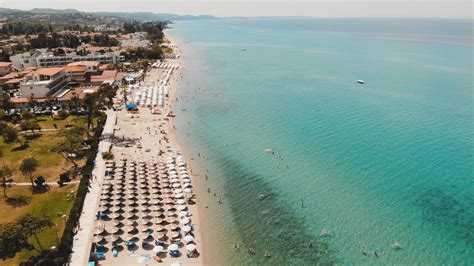 Aerial view of Chalkidiki Chaniotis Beach in Greece 3421513 Stock Video