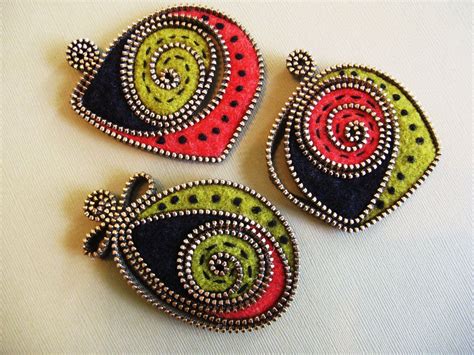 Abstract Zipper And Felt Brooches Zipper Crafts Fabric Jewelry