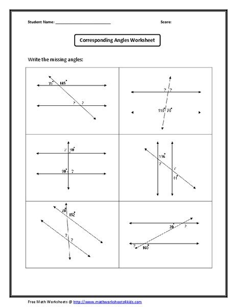 Corresponding Angles Worksheet For 7th 9th Grade Lesson Planet