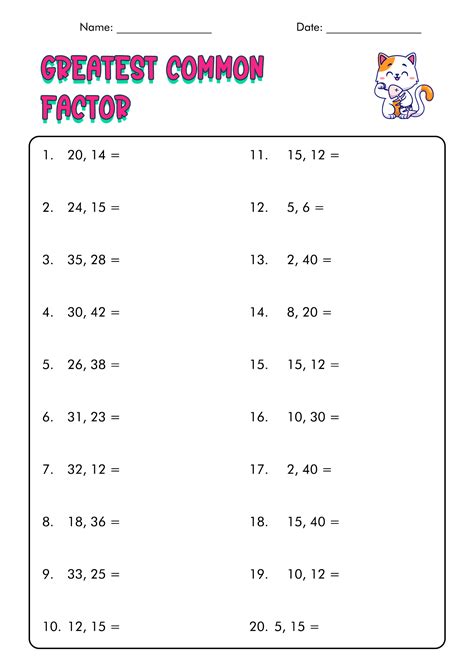 Find The Gcf Of 2 Or More Numbers Worksheet Pdf