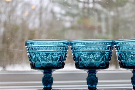 Vintage Blue Glass Goblets Set Of Six Vintage Dessert Dishes Vintage Glassware Vintage
