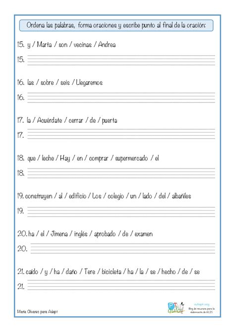 Ordenamos Palabras Para Formar Frases Con Sentido Aula Pt