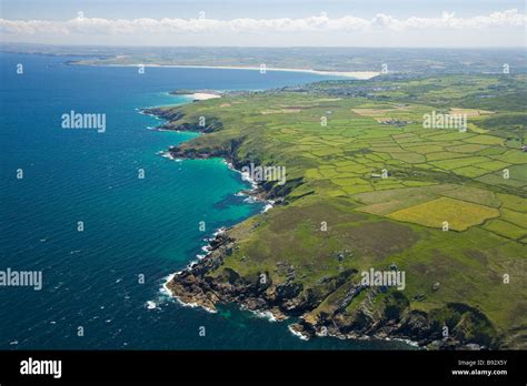 Aerial View Of Coastline Near St Ives Lands End Peninsula Cornish
