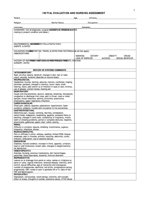 Patient Nursing Assessment Initial Evaluation Form Printable Pdf Download