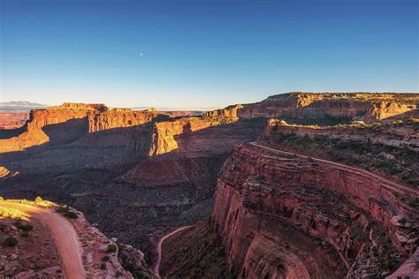 Shafer Canyon Overlook In Canyonlands National Park Utah At Sunset