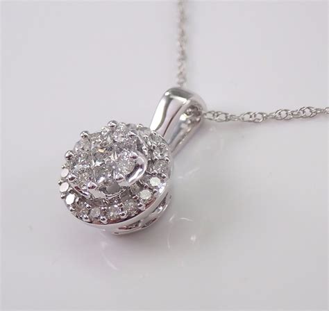 diamond cluster pendant 14k white gold diamond halo circle wedding necklace chain 18