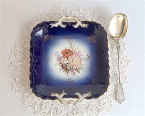 Vintage Cobalt Blue Plate Or Dish Bavarian Blue Dish With Handles