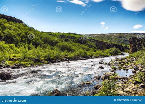 Picturesque Landscape Of A Mountain River With Traditional Nature Of