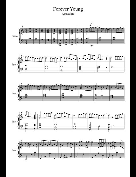 G with you one only you. Forever Young sheet music for Piano download free in PDF ...
