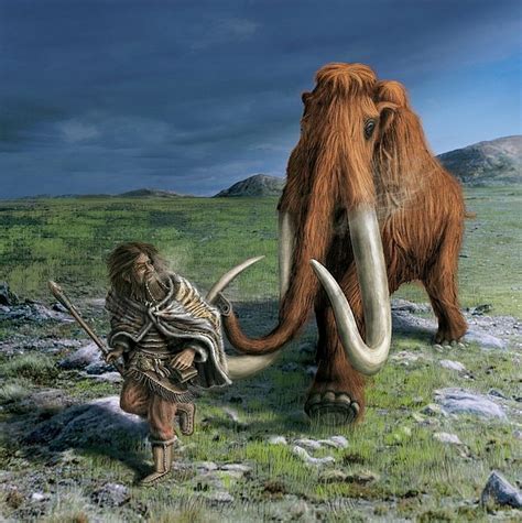 Mammoth Chasing A Caveman By Stefan Schiesslscience Photo Library