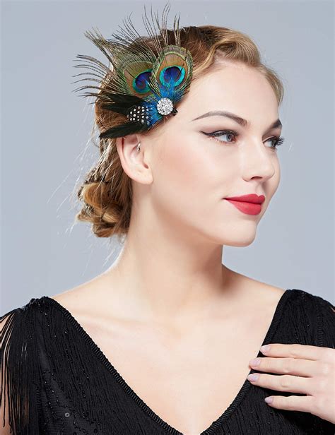 babeyond peacock feather hair clip peacock fascinator with rhinestones roaring 20s peacock