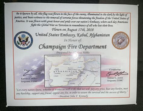 Thanks to all of you for the. Flag Flown Over Afghanistan Certificate / Northeast Receives Flag Flown Overseas In Honor Of The ...