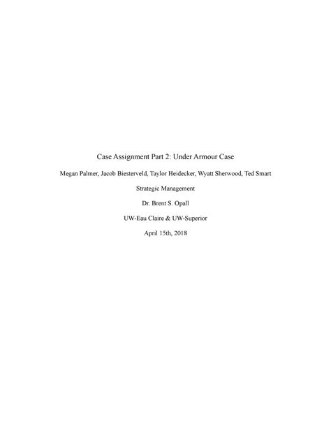 Management 449 Under Armour Case Part 2 Case Assignment Part 2 Under