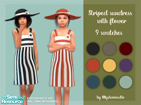 Sims 4 — Striped Sundress With Flower By Mysteriousoo — 9 Swatches