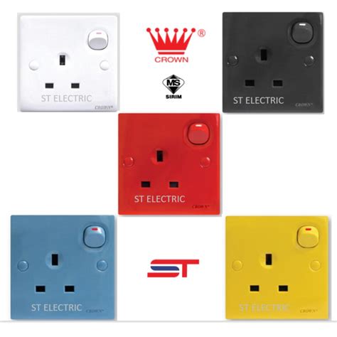 First 13a switched socket outlet. CROWN 13A SWITCH SOCKET OUTLET WHITE/BLACK/RED/BLUE/YELLOW ...