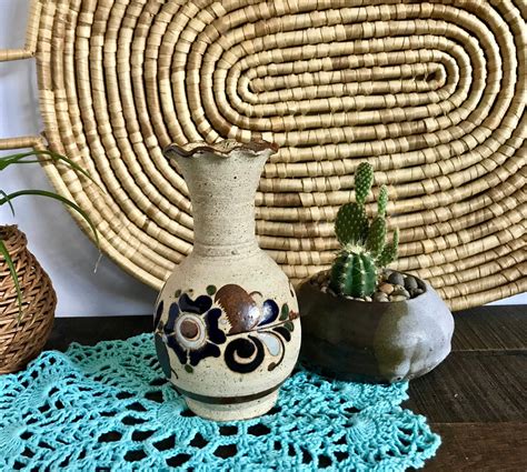 Mexican Pottery Vase Vintage Vase Mexican Folk Art Etsy Mexican