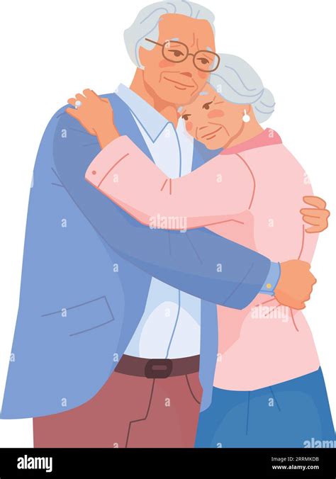 Happy Old Couple Hugging Embracing Seniors Together Isolated On White