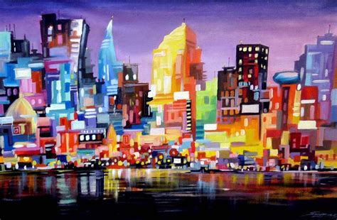 Night Abstract Cityscape Acrylic On Canvas Paint Artfinder