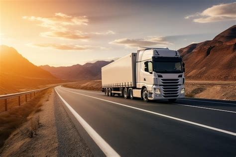Premium Ai Image Semi Truck With Trailer On The Road And Sunset Sky