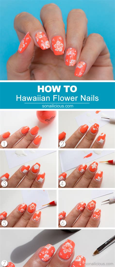 Nail polish and service poster vector illustration. Hawaiian Flower Nail Art Tutorial
