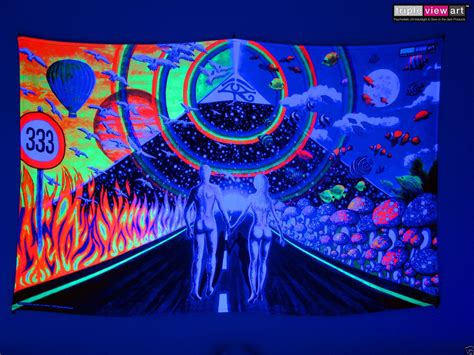 couple pyramid psychedelic art uv blacklight tapestry wall hanging backdrop deco ebay