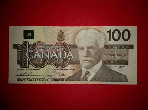 100 Bank Note Canada 1988 Prefix Aju7730548 One Hundred Dollar Bill