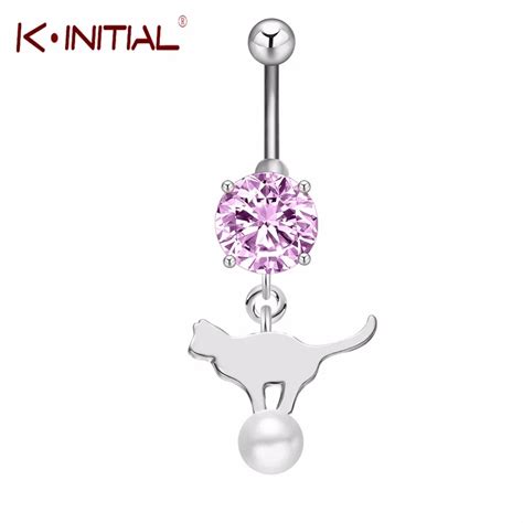 Kinitial 1pcs Cute Style Navel Ring 316l Surgical Steel Piercing Belly Button Rings Cat Ball