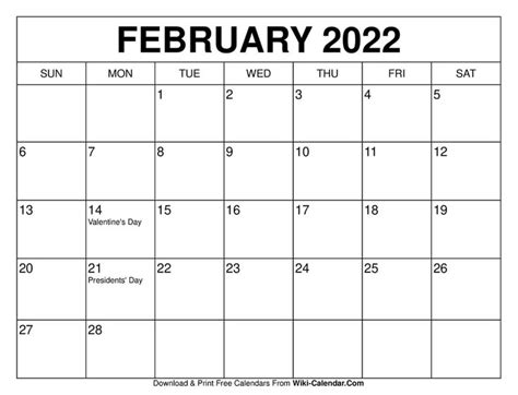 February 2022 Calendar February Calendar Calendar Word Calendar