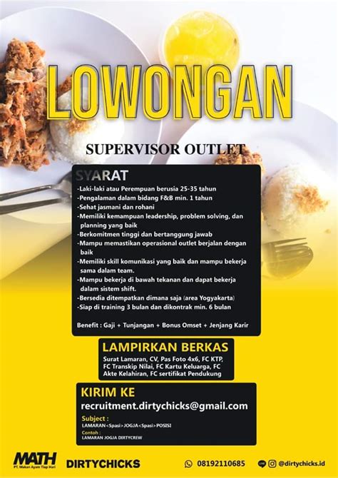 Cari lowongan terbaru di yogyakarta d.i. Lowongan kerja Supervisor, Crew, Maintenance Resto ...