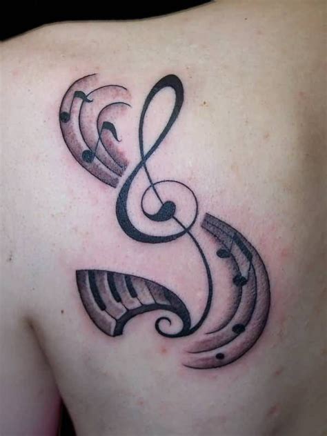 Music Note Nice And Simple Piano Keys Tattoo Design On Upper Back