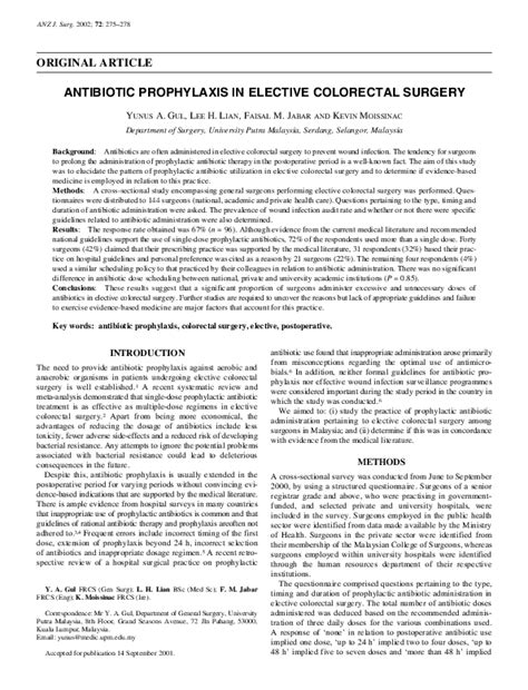 Pdf Antibiotic Prophylaxis In Elective Colorectal Surgery Yunus Gul