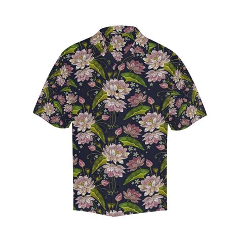 Lotus Embroidered Pattern Print Design Lo06 Mens Hawaiian Shirt Jorjune