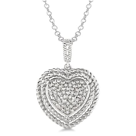Sterling Silver Heart Shape Diamond Pendant Necklace Baileys Fine