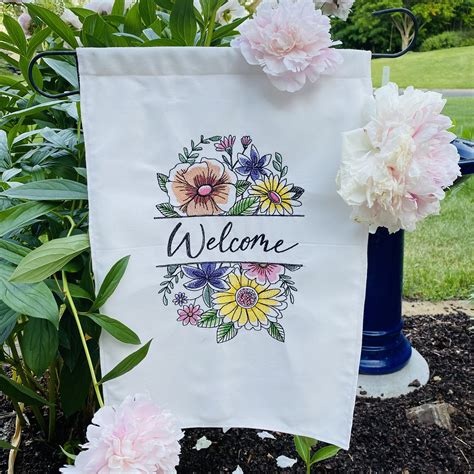 Welcome Embroidered Garden Flag Etsy
